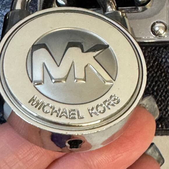 Michael Kors Hamilton Large Signature Monogram Logo Black Leather Satchel Tote - Picture 14 of 16